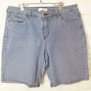 90s-Y2K Croft &Barrow Hickory Striped Denim Shorts -16 Stretch 5-Pockets Country